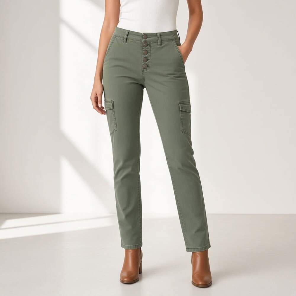 CAbi Sage Green Skinny Cargo Pants Button Fly Size 6 Lyocell Stretch Style 5872